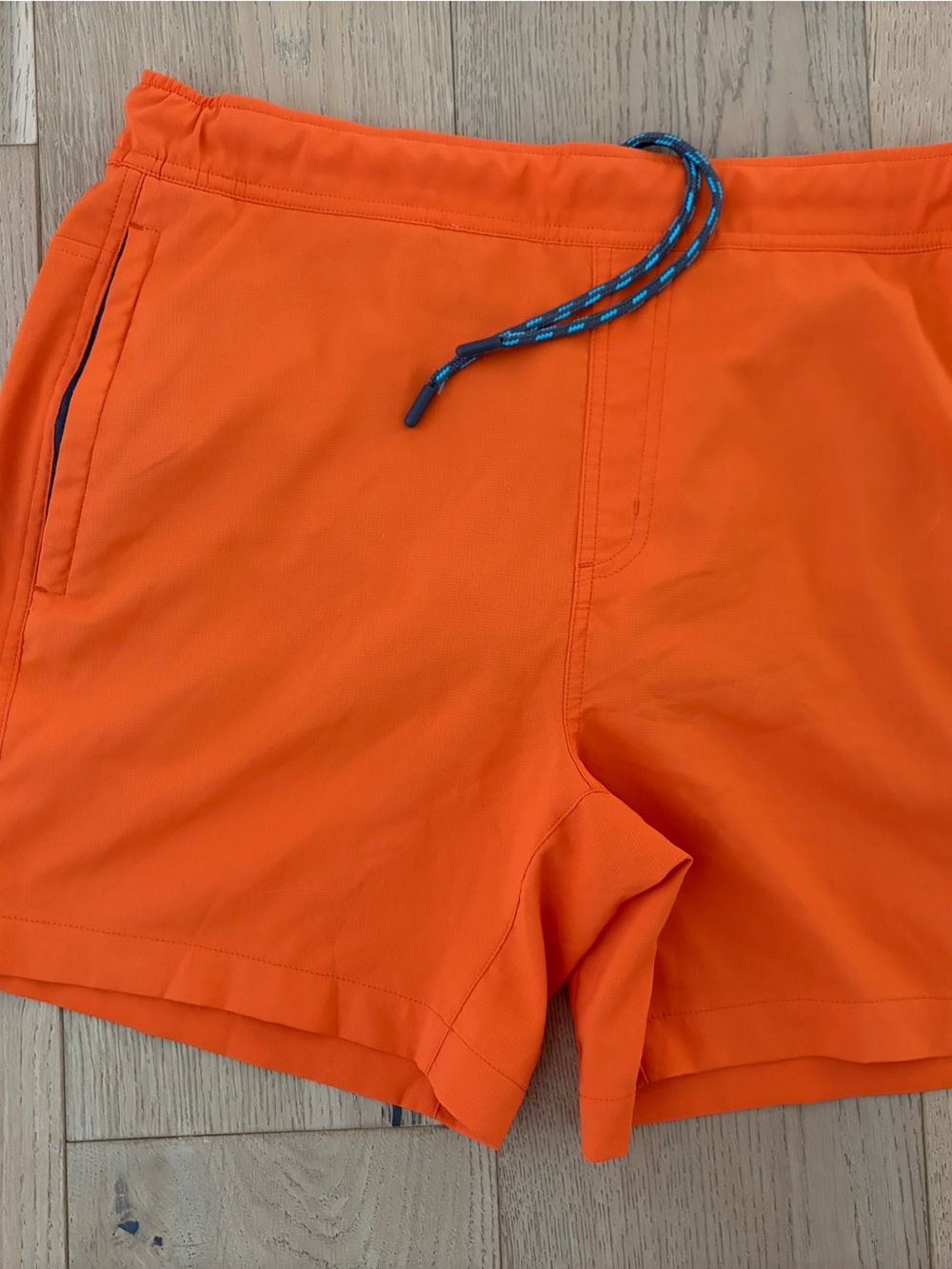 Mack Weldon Bright Orange Swim Trunks with Blue Drawcord
